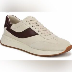 Vince Cream and Burgundy Leather Sneakers